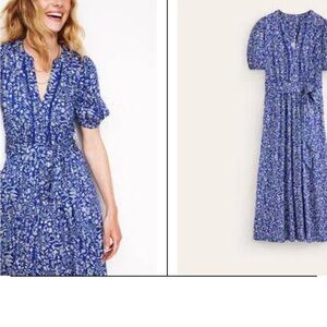 Boden Blue and White Floral Midi Dress